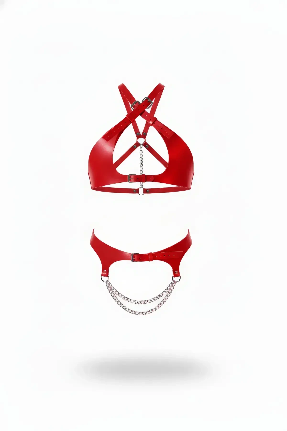 Red Harness Set with Buckle Adjustable Cross Detail - APFT885