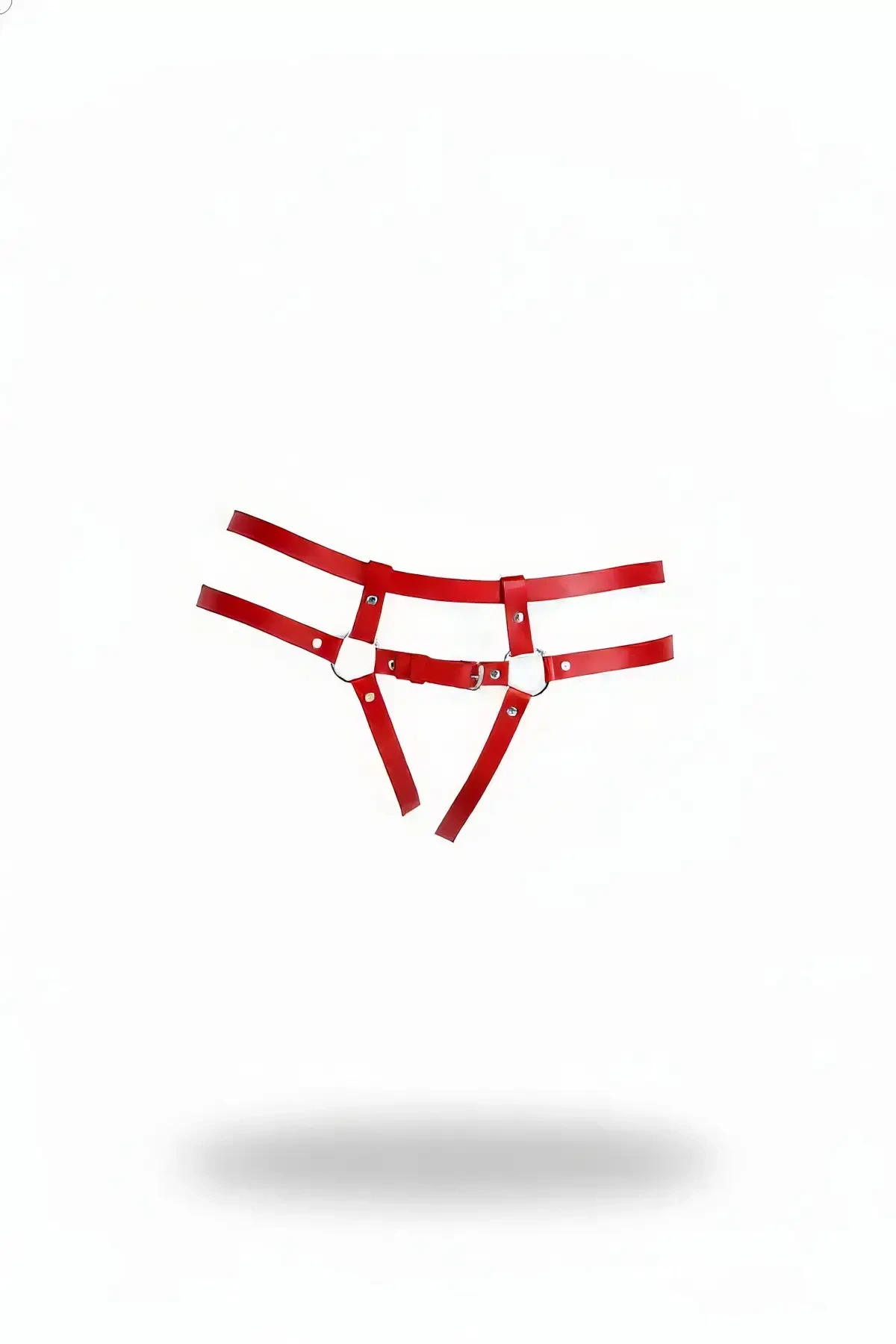 Red Thong - Panties with Faux Leather Buckle and O Ring Detail - APFT889