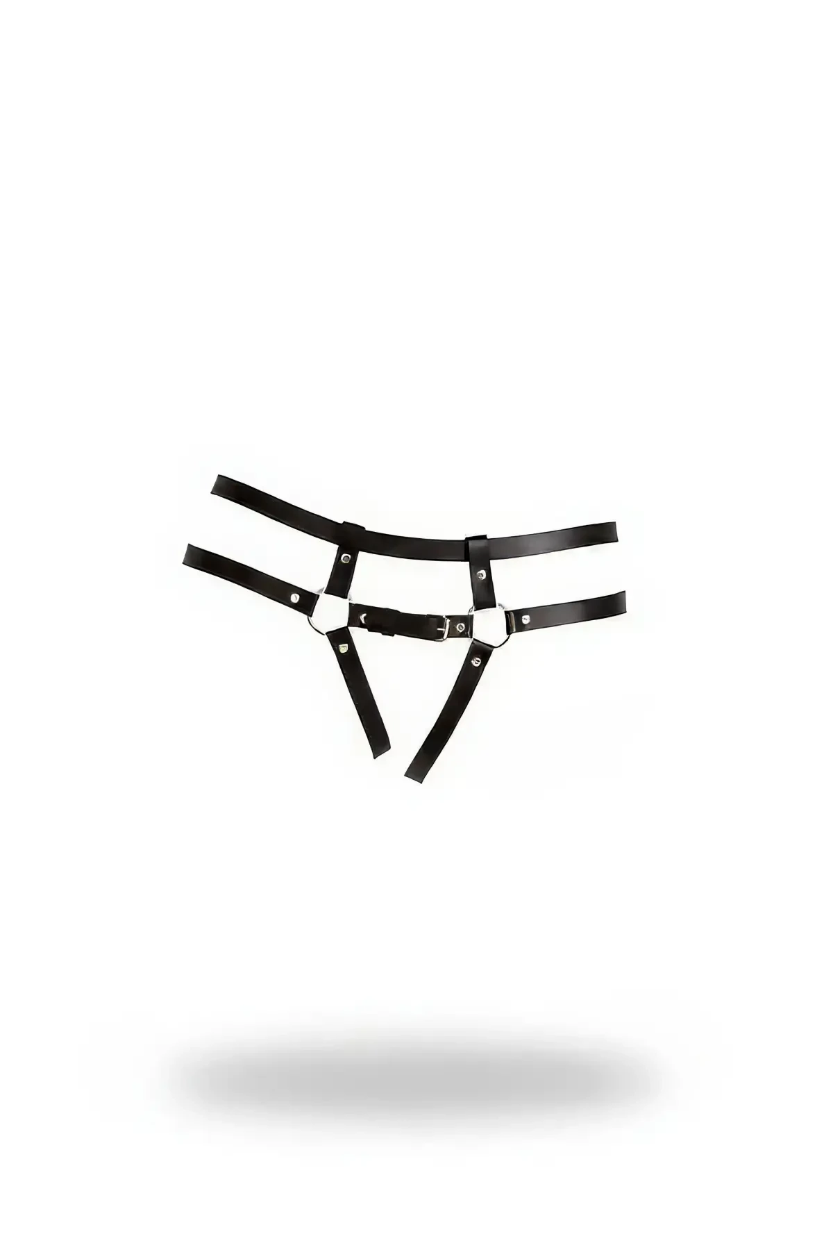 Black Thong - Panties Faux Leather Ring Detailed Harness - APFT889
