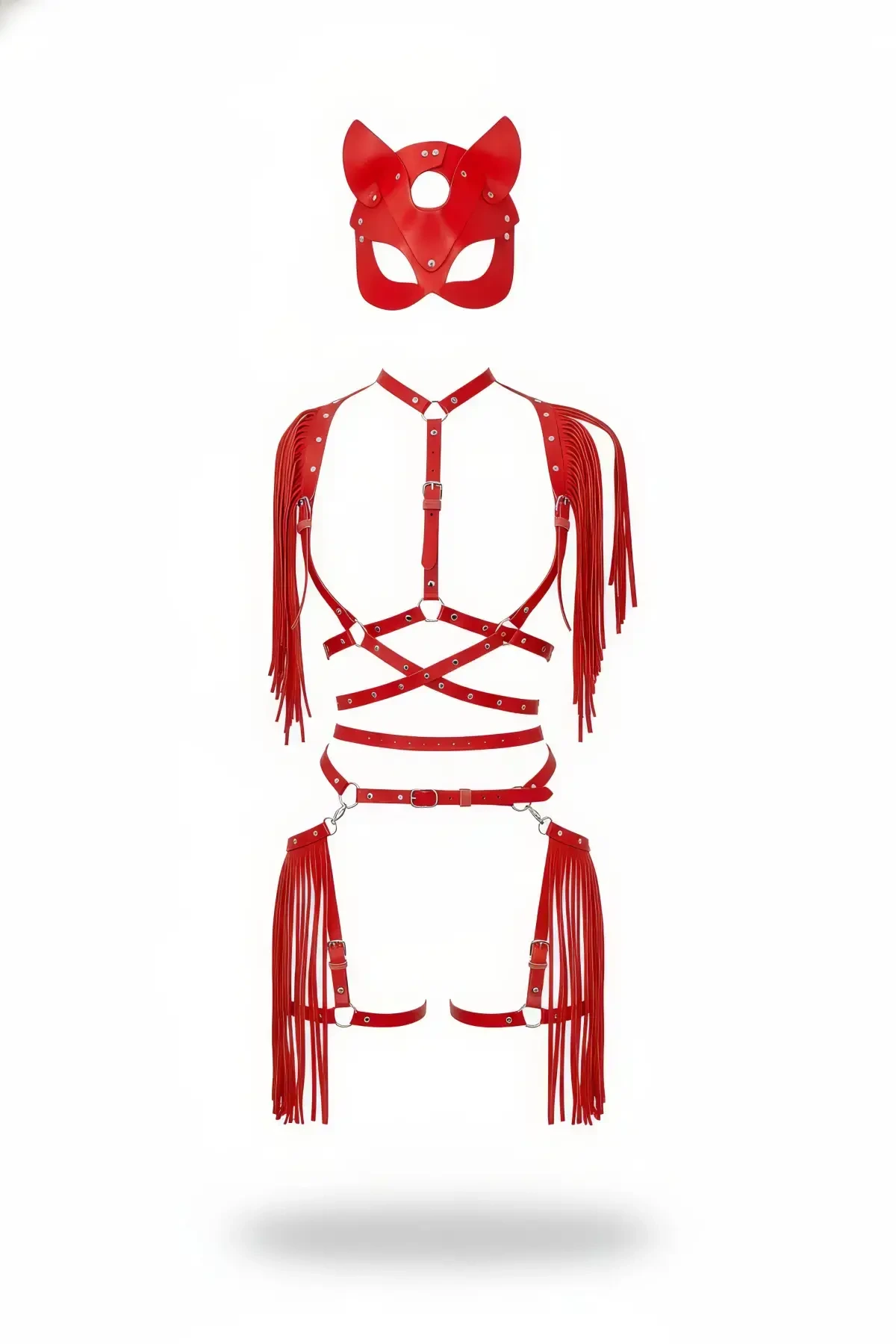 Red Skirt Leather Tassel Body Accessory Set - APFT892