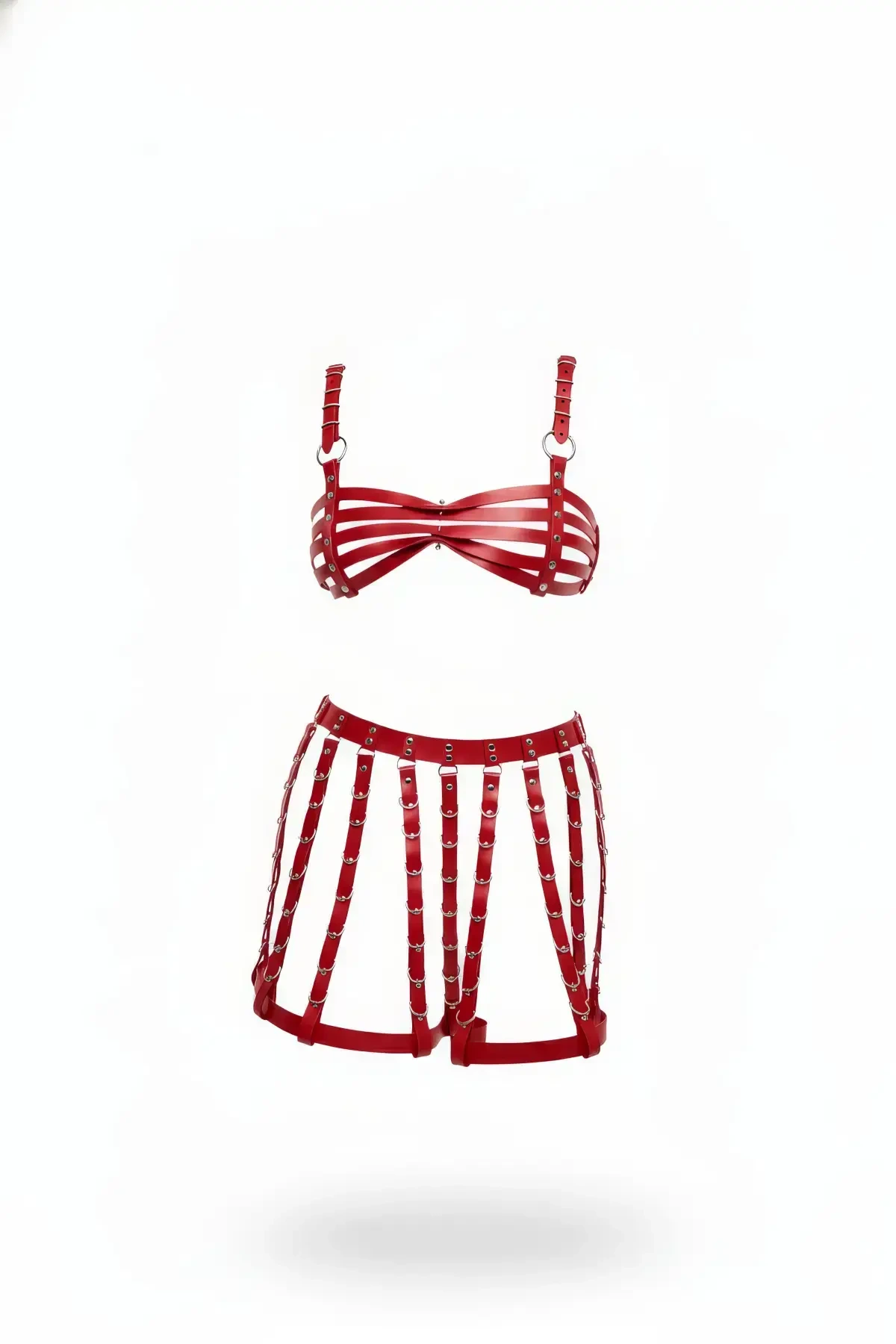 Red Skirt Faux Leather Skirt Multi-Striped Mini Skirt - APFT899