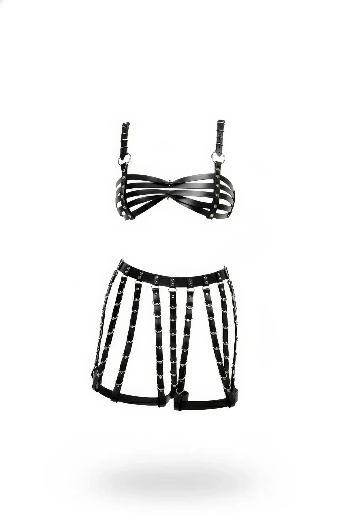 Black Skirt Faux Leather Skirt Cage Structured Hoop Detailed Skirt Mini Skirt - APFT899