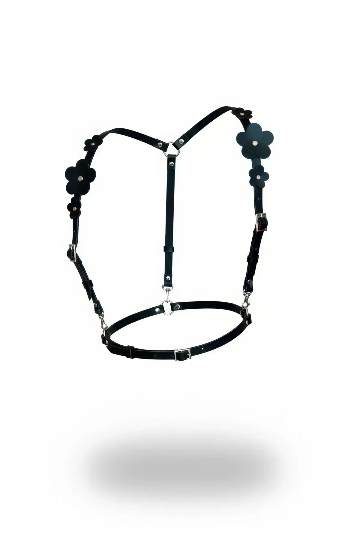 Siyah Kadın Kemer Çiçek Detaylı Deri Omuz Bağlamalı - APFT906