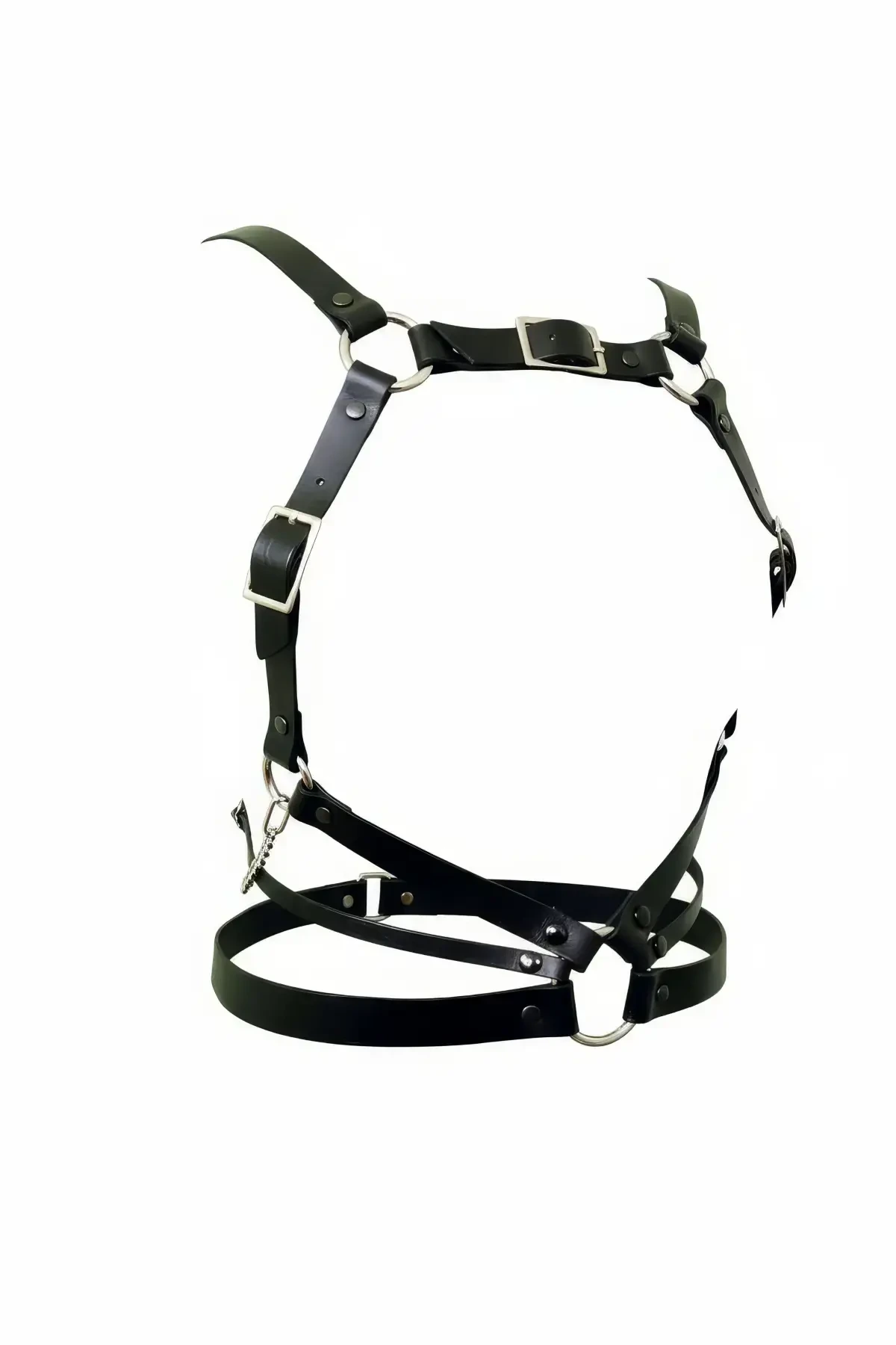 Siyah Kadın Kemer Çoklu Bantlı Metal Halka Detaylı Vücut Aksesuarı - APFT912