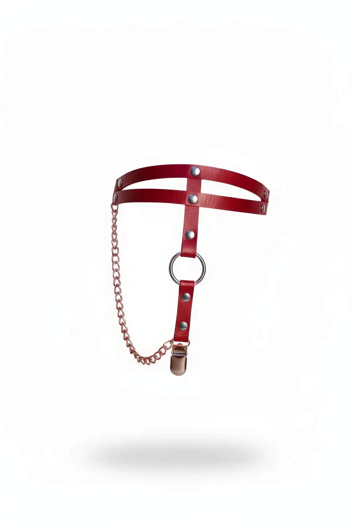 Red Garter Harness Leather Material with Chain Detail - APFT940