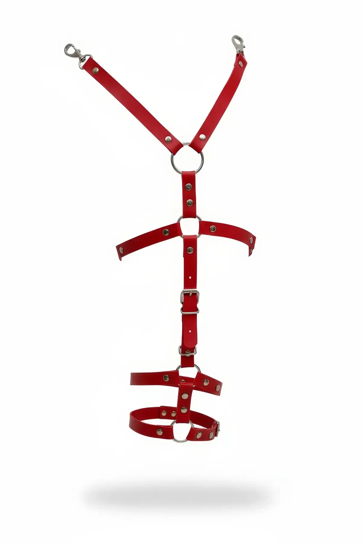 Red Garter Harness Faux Leather Buckle Body Accessory - APFT942