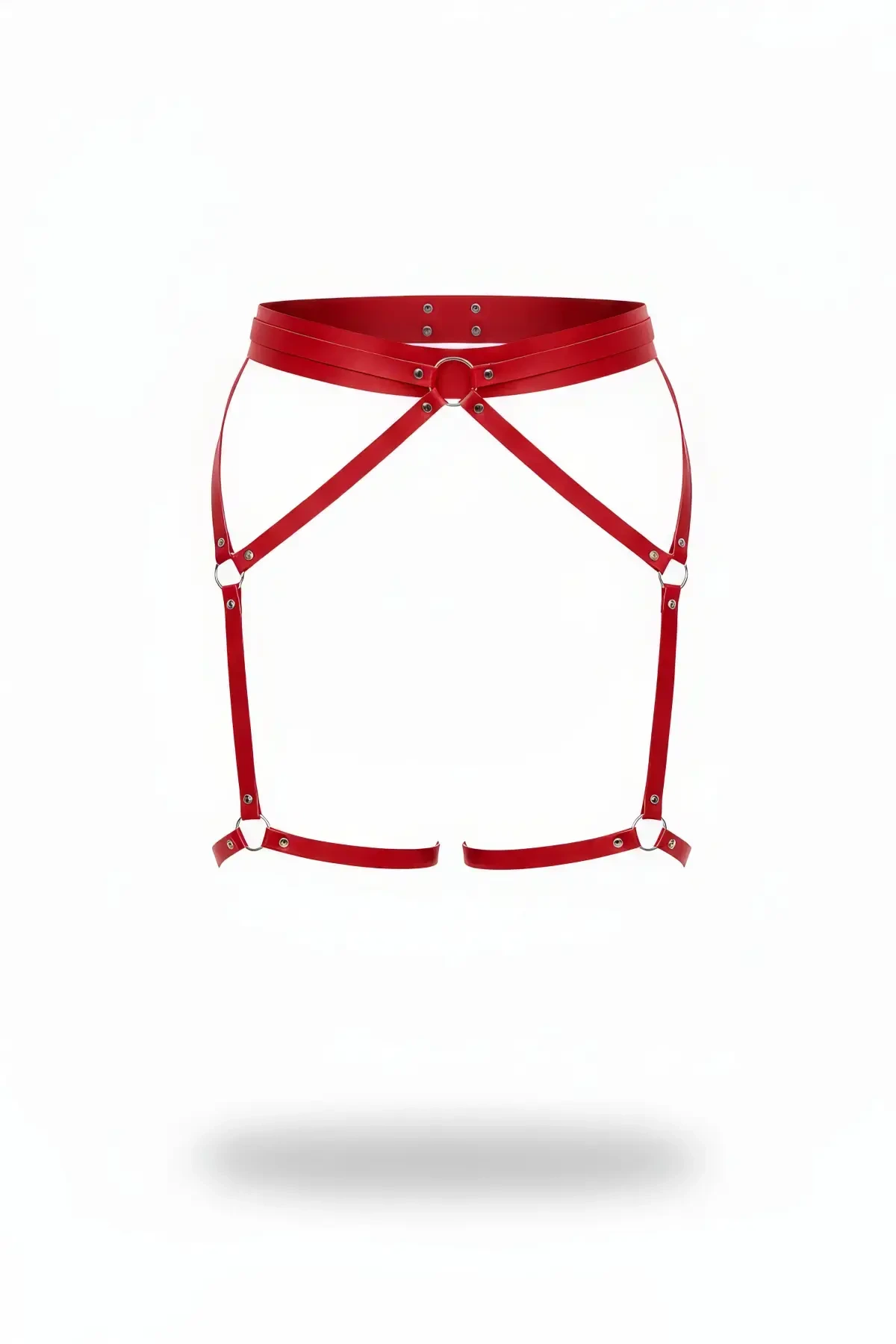 Red Garter Harness Leather Ring Detailed Adjustable - APFT956