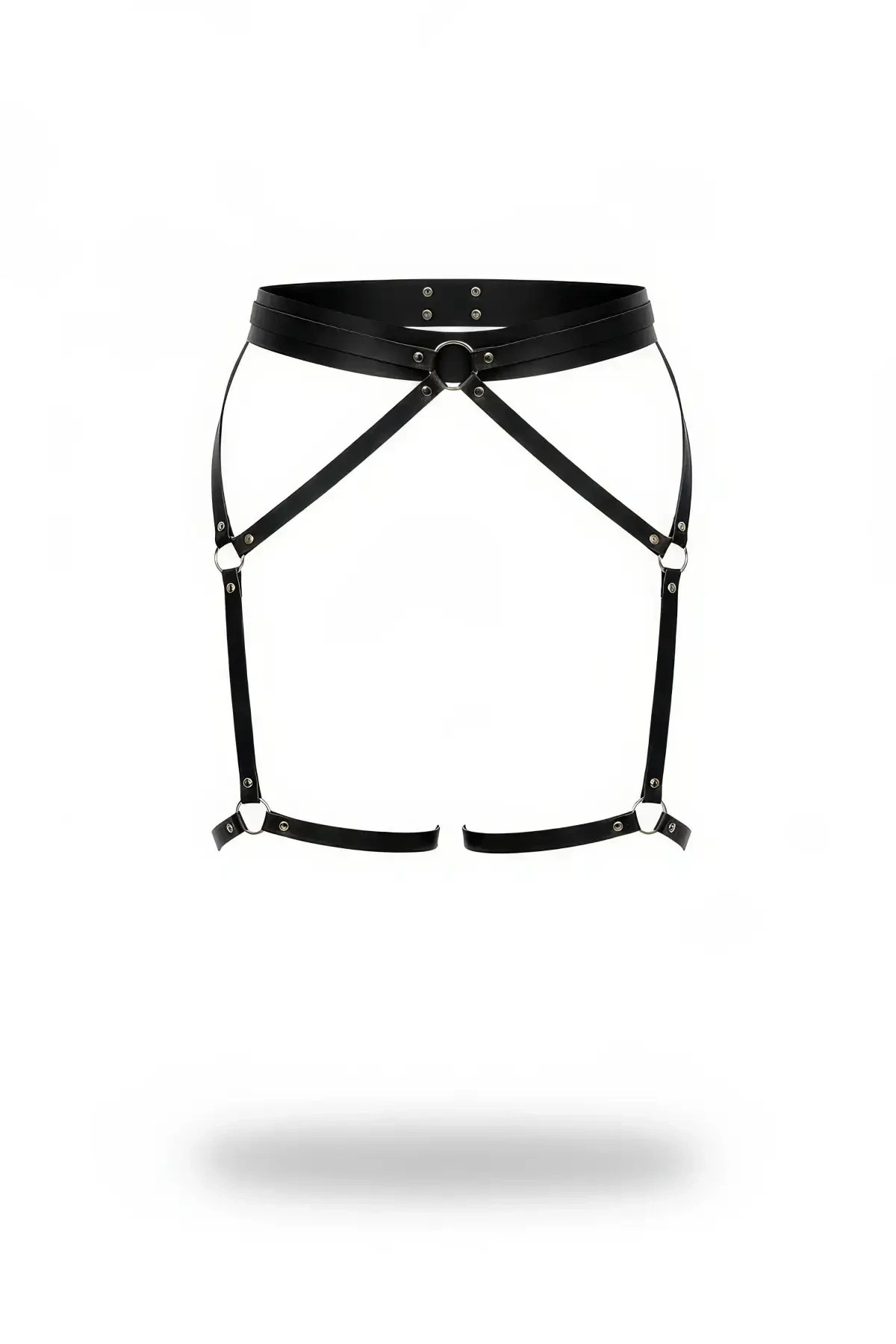 Black Garter Harness Adjustable Leg Belt with Metal Rings - APFT956