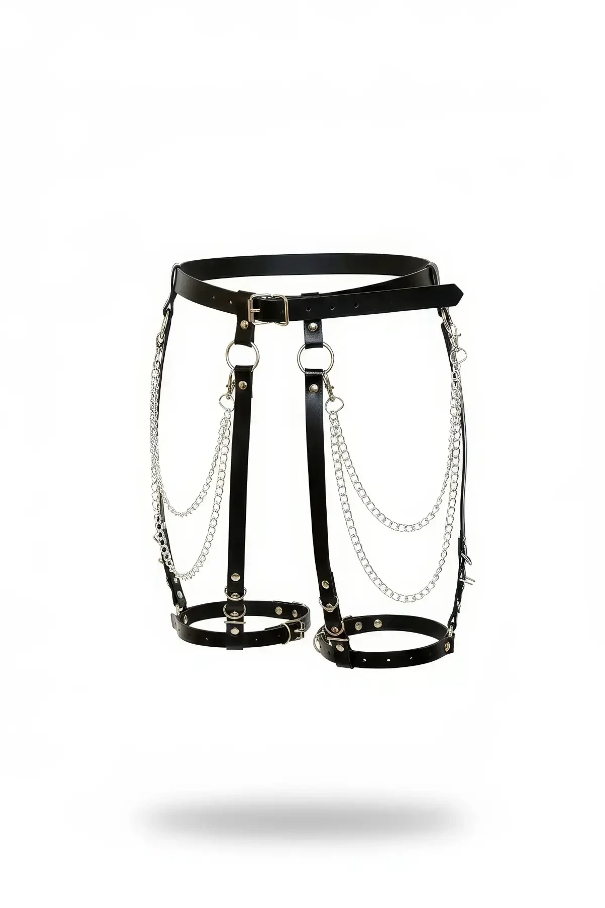 Black Garter Harness Chain Detailed Faux Leather Body Accessory - APFT958