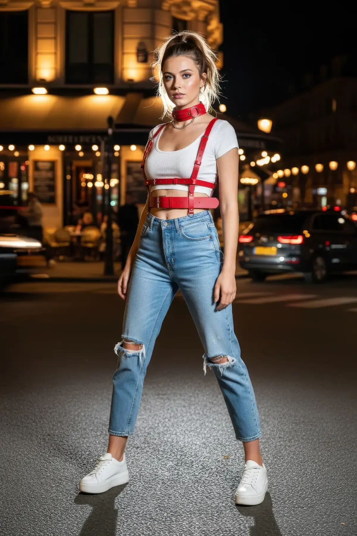 Kırmızı Kadın Kemer Deri Vücut Aksesuarı Tokalı Yelek - APFT959