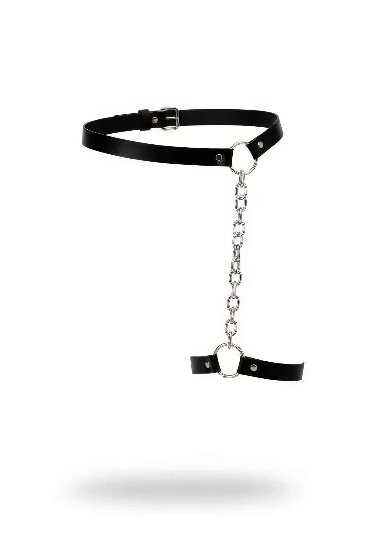Black Garter Harness Chain Metal Ring Leather Leg Belt - APFT961