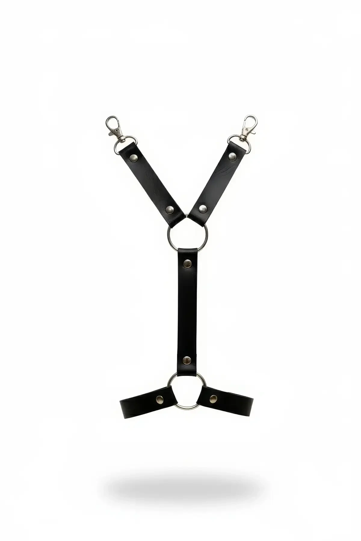 Black Garter Harness Leather with Metal Ring Detail - APFT962