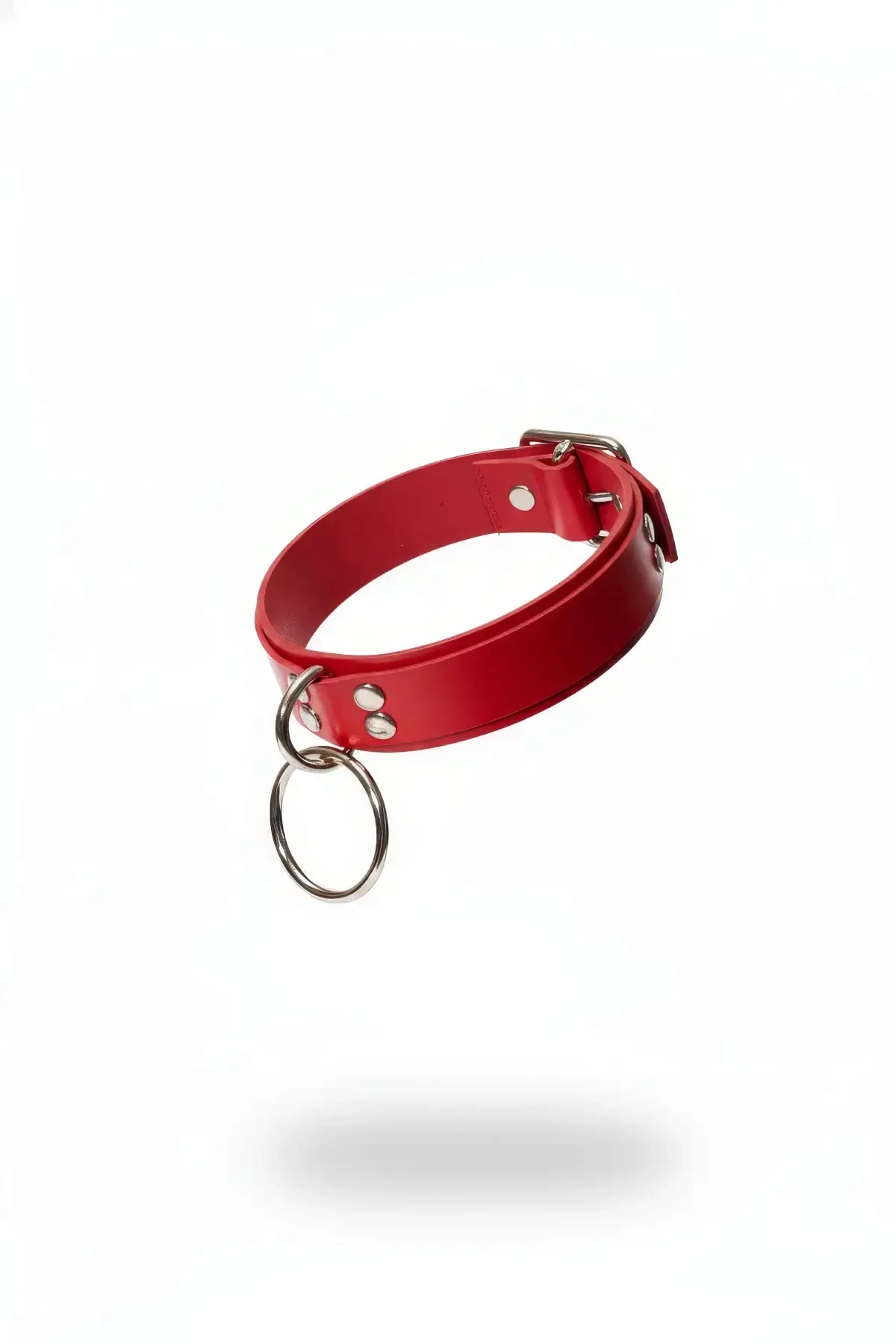 Red Choker Leather Choker with Big Ring Detail - APFT971