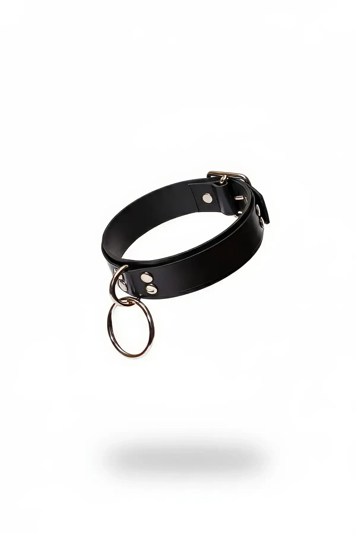 Black Choker with Leather Big Ring Detail - APFT971