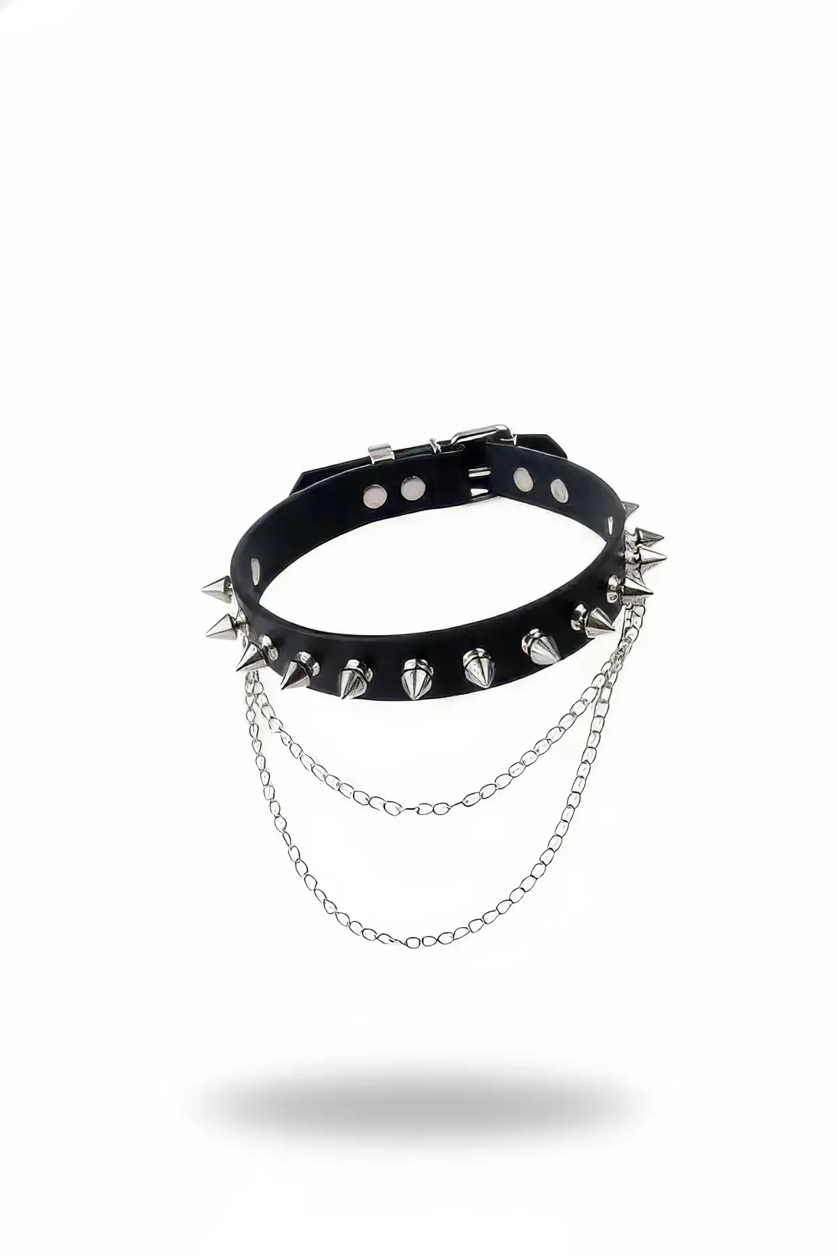 Black Choker Studded Chain Leather Choker - APFT975