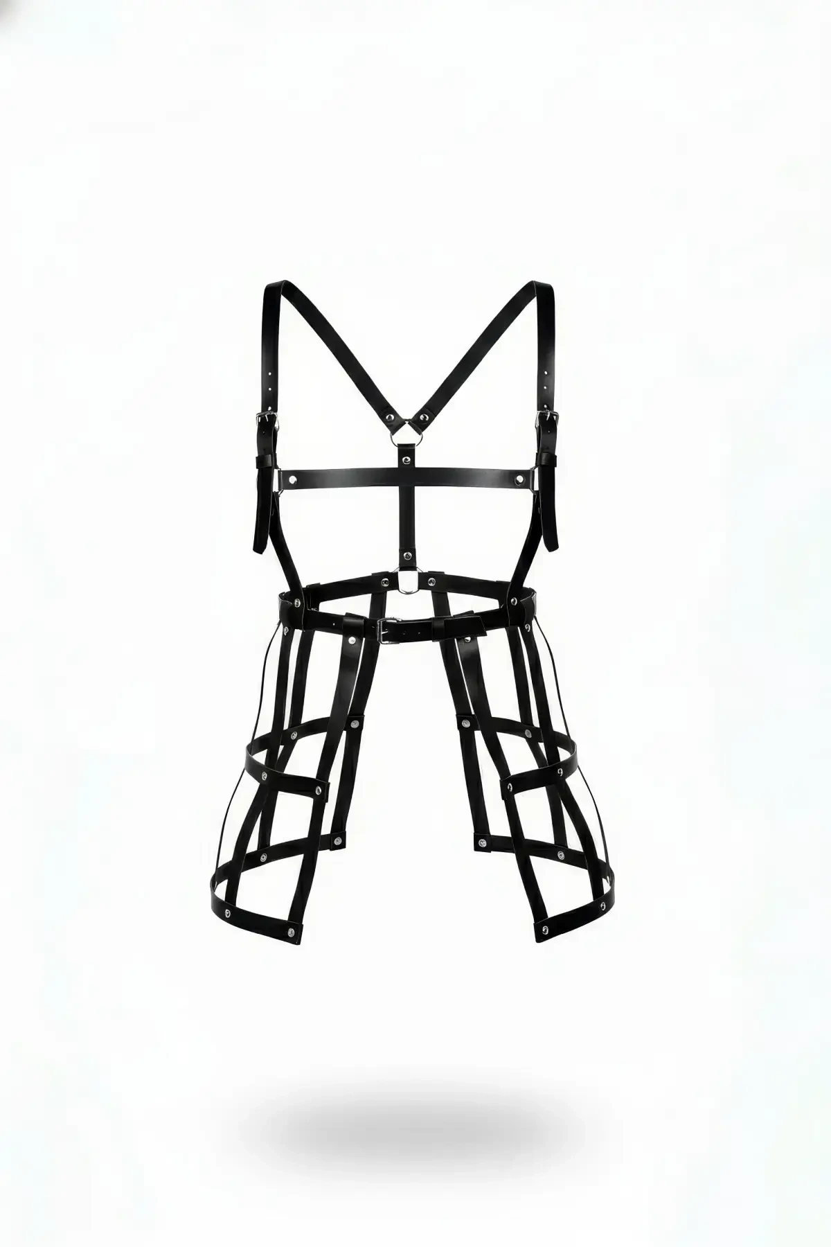 Black Skirt Leather Cage Structured Skirt with Metal Detail - APFT981