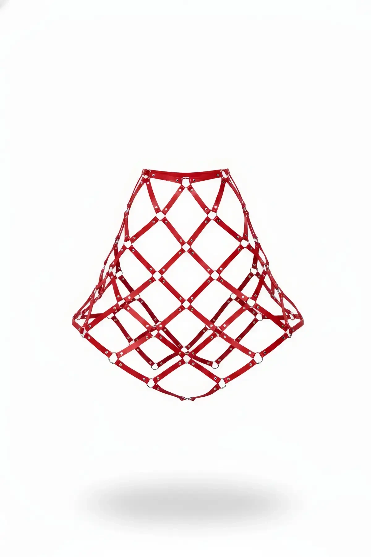 Red Skirt Leather Cage Structured Skirt with Ring Detail - APFT982