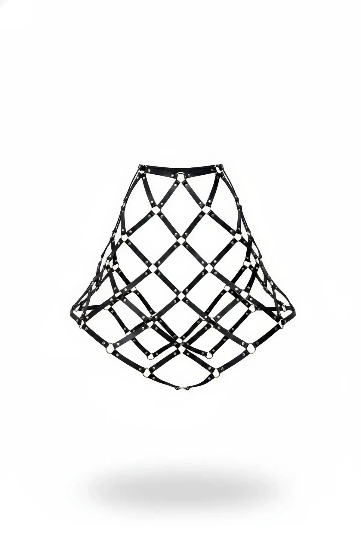 Black Skirt Leather Cage Structure Studded Mini Skirt - APFT982