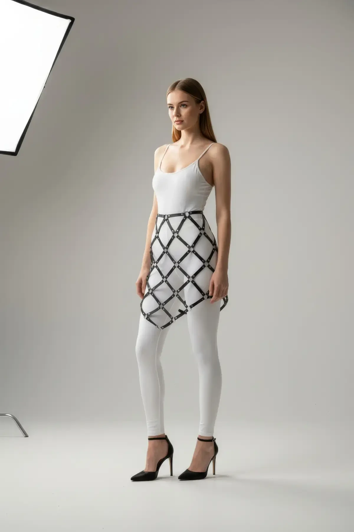 Black Skirt High Waist Skirt Metal Detailed Skirt with Cage Structure - APFT982