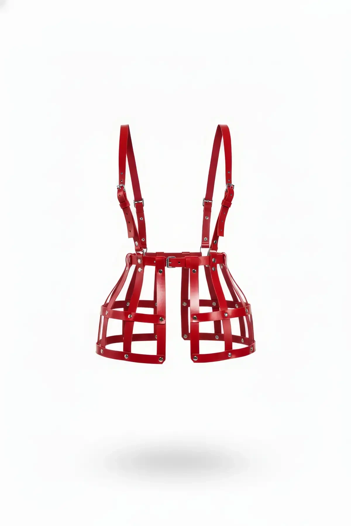 Red Skirt Studded Leather Cage Corset - APFT983