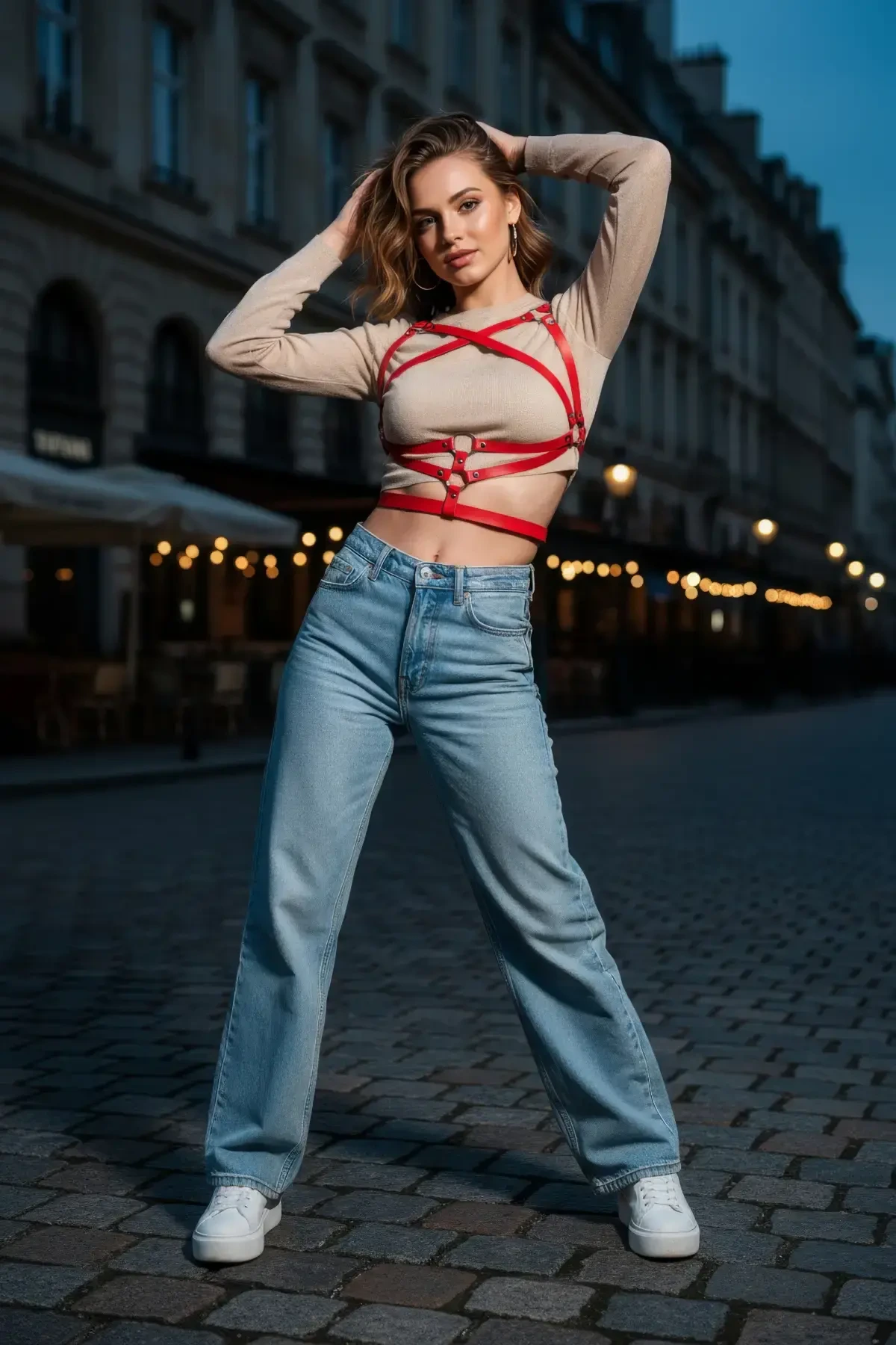 Kırmızı Kadın Kemer Deri Çapraz Bantlı Vücut Kemer - APFT991