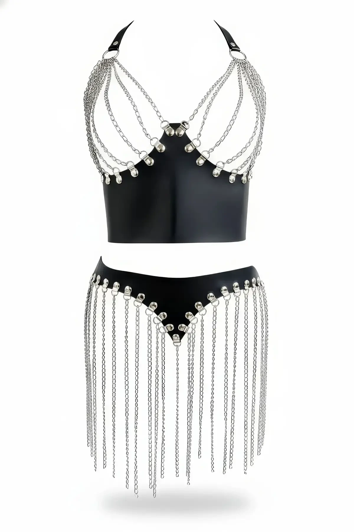 Black Skirt Chain Tassel Faux Leather Skirt Mini Skirt - APFT994