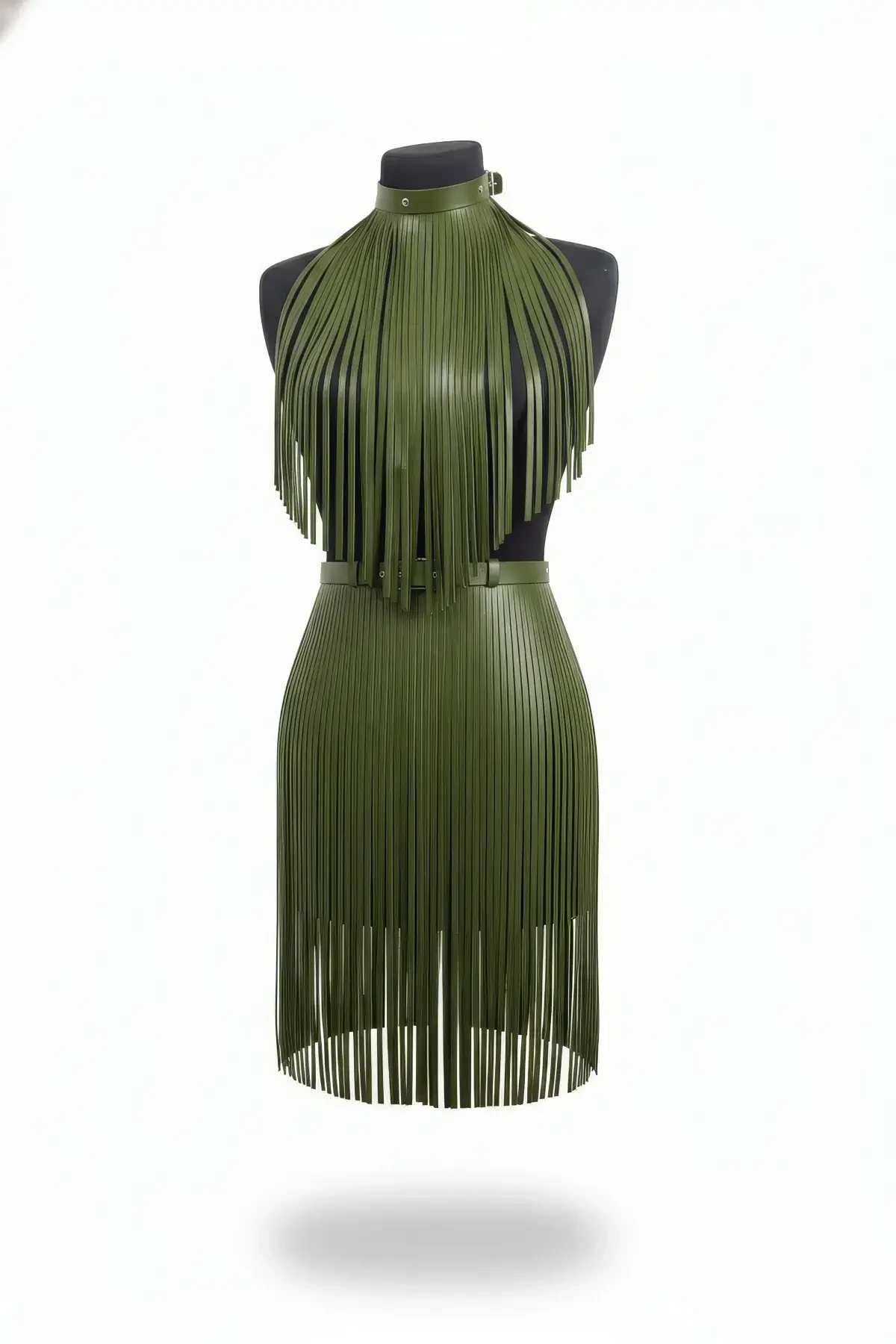 Khaki Skirt Faux Leather Skirt Stripe Detailed Skirt Mini Skirt Length - APFT997