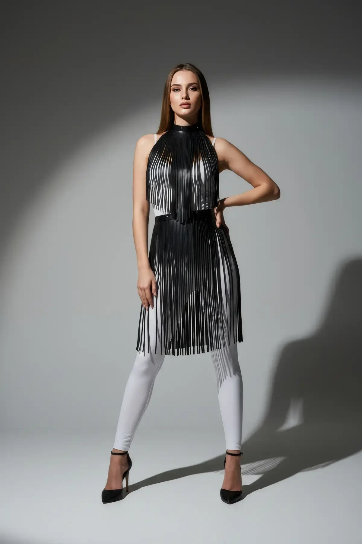 Black Skirt Leather Stripe Detailed Skirt High Waist Skirt - APFT997