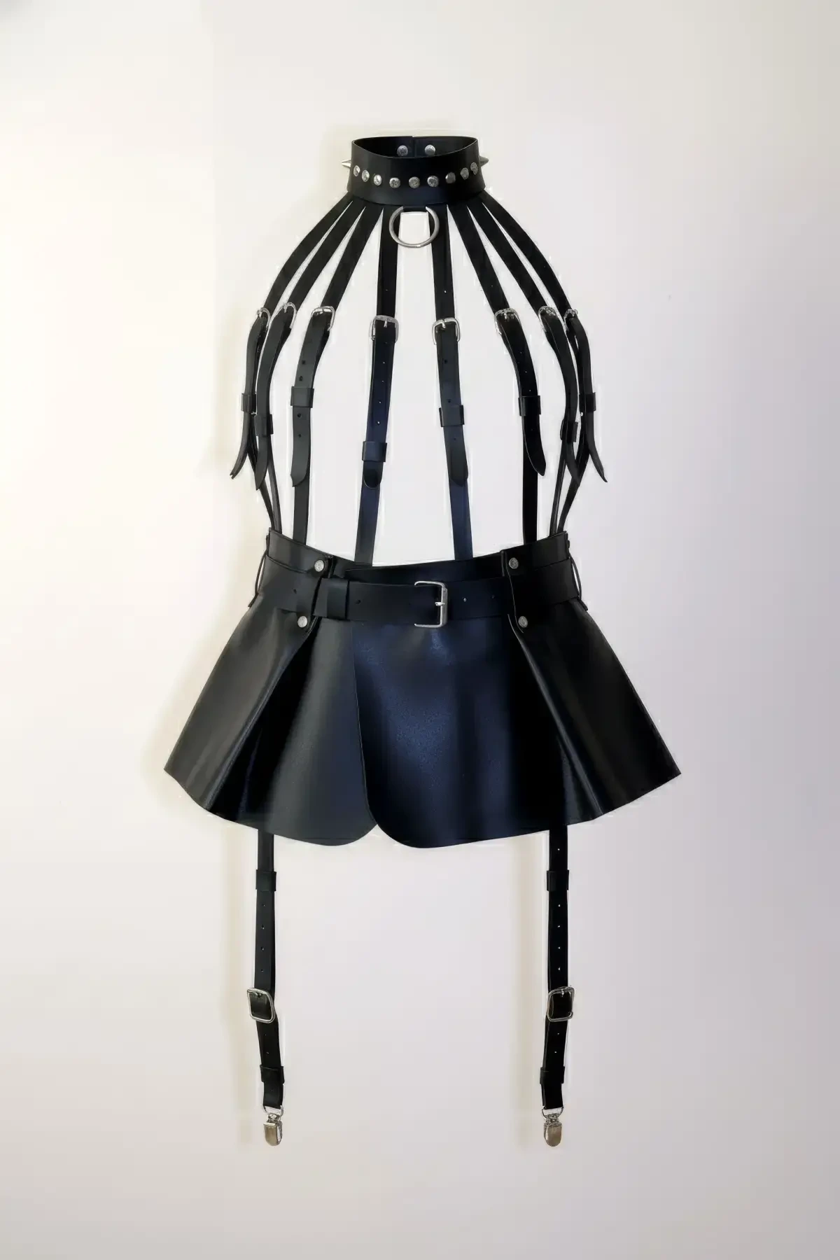 Black Skirt Faux Leather Skirt Buckle Cage Mini Skirt - APFT998