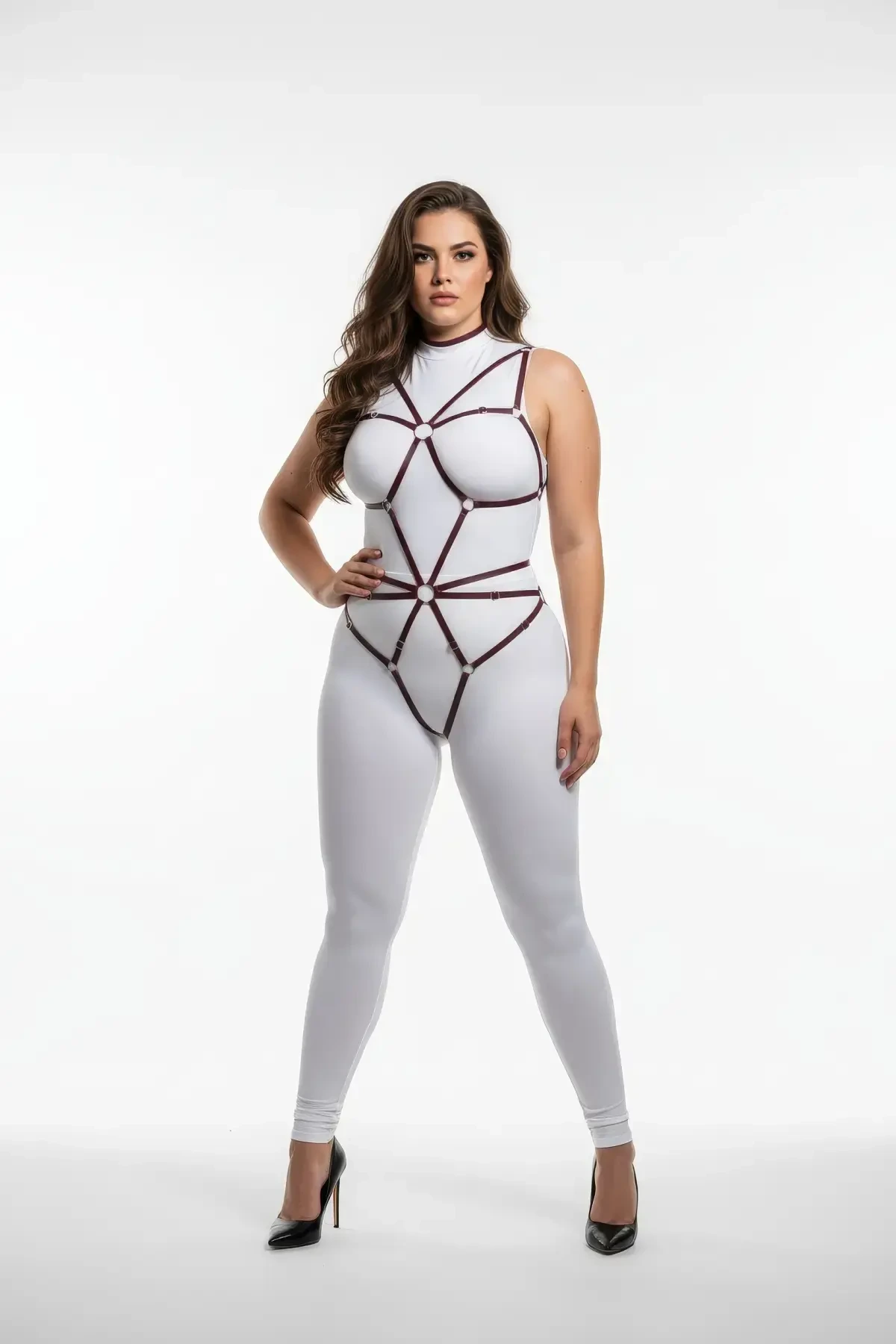 Plus Size Black Women's Rubber Harness with Ring Detail Special Design - APFT338