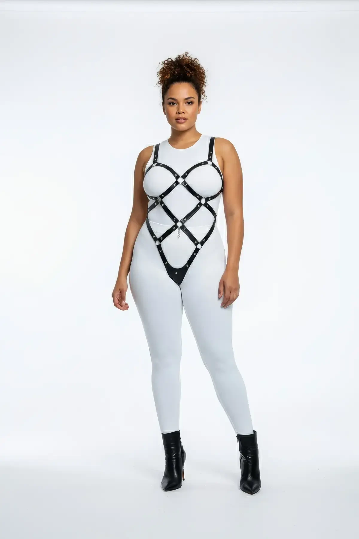 Plus Size Black Women's Body Harness Set, Stylish Fantasy Accessory with Nail Detail - APFT542