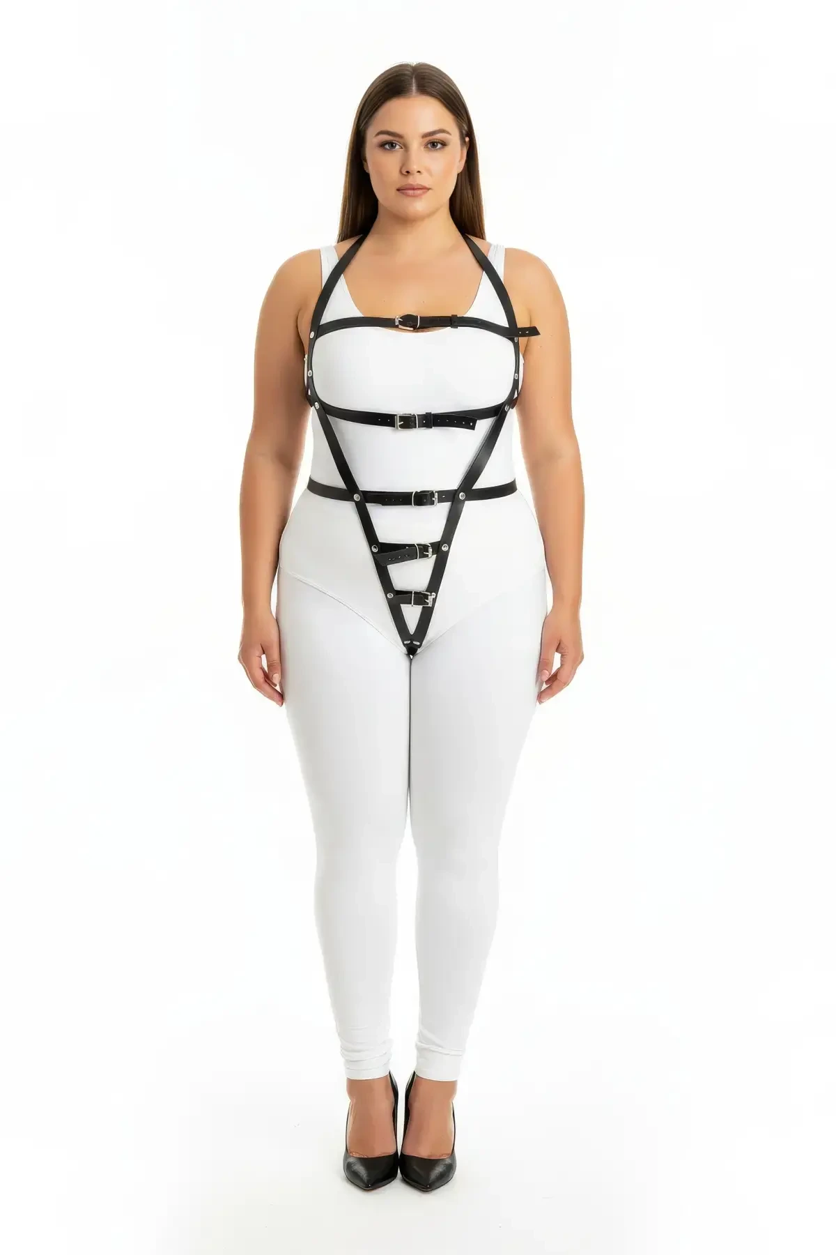 Plus Size Black Women's Harness Suit Special Design Body Accessory - APFT790