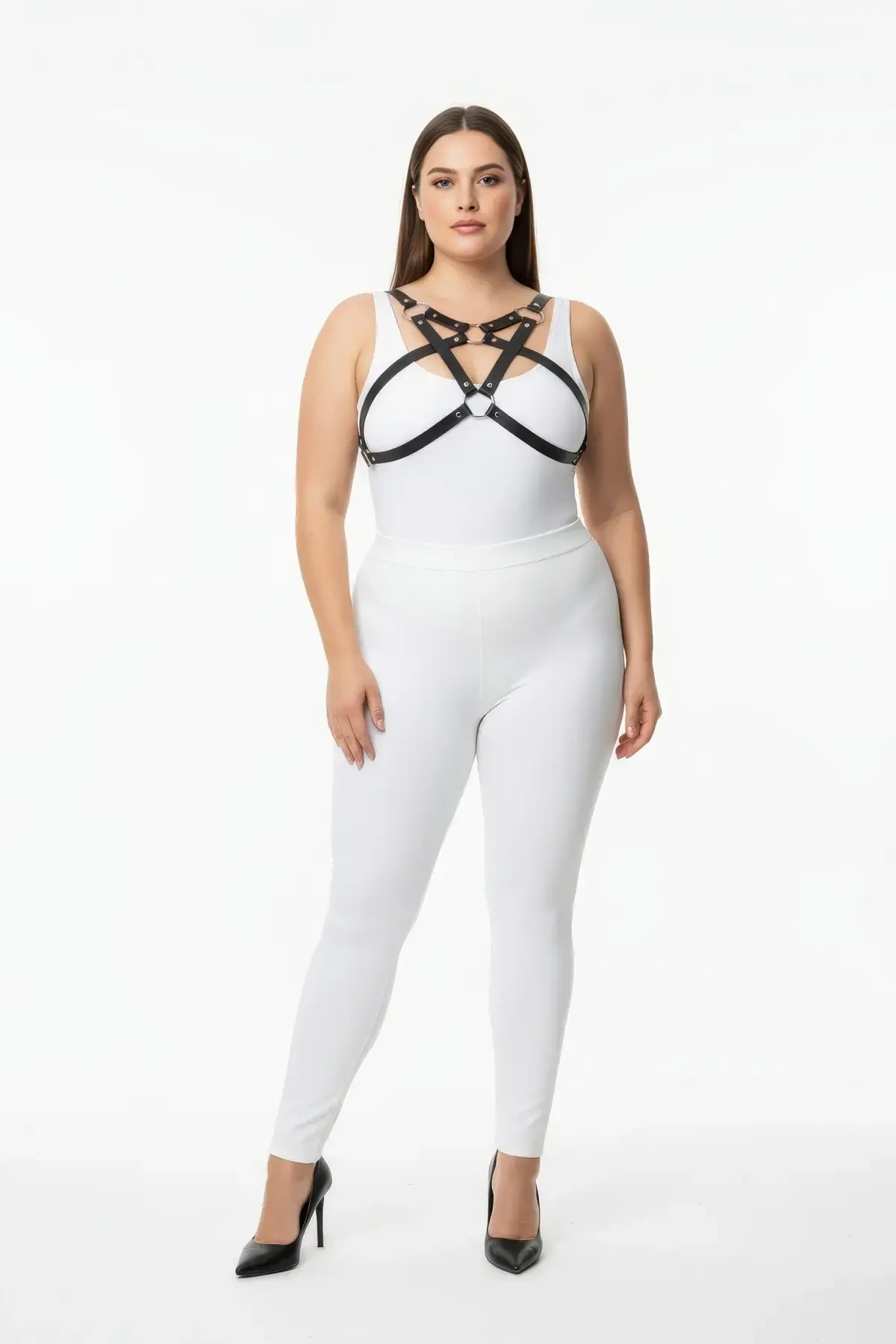 Plus Size Black Women's Harness Set with Ring Detail, Stylish Fancy Accessory - APFT1239