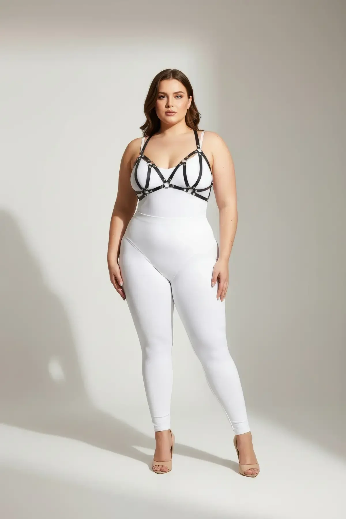 Plus Size Black Women's Leather Bra Harness Set Stylish Accessory - APFT111