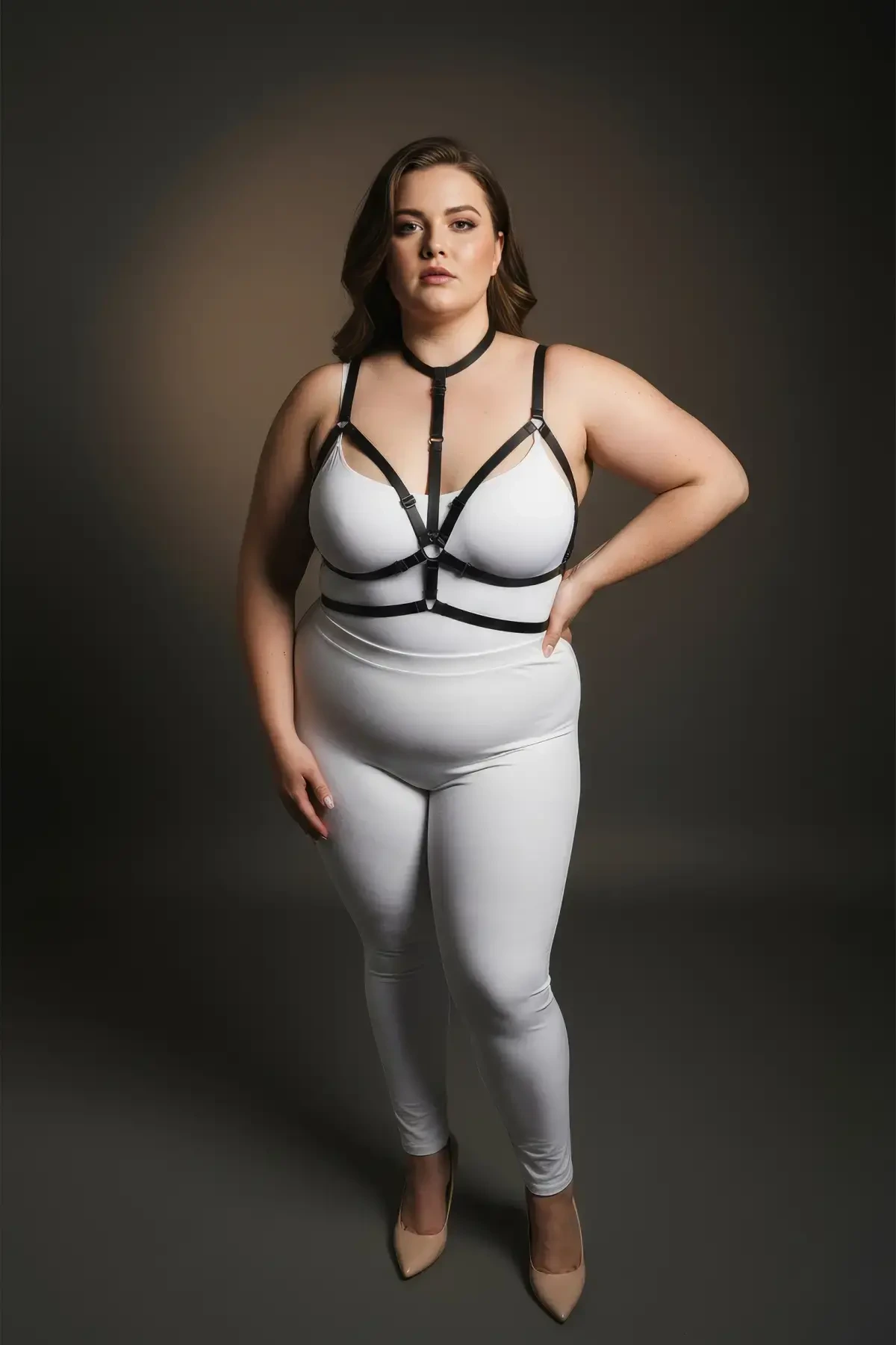 Plus Size Black Women's Harness Set with Rubber Ring Detail Fancy Accessory - APFT137