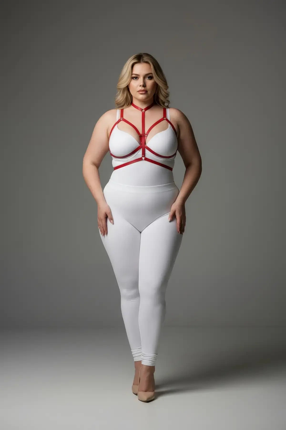 Büyük Beden Kırmızı Kadın Lastik Harness Takım Ayarlanabilir Şık Vücut Aksesuarı - APFT143