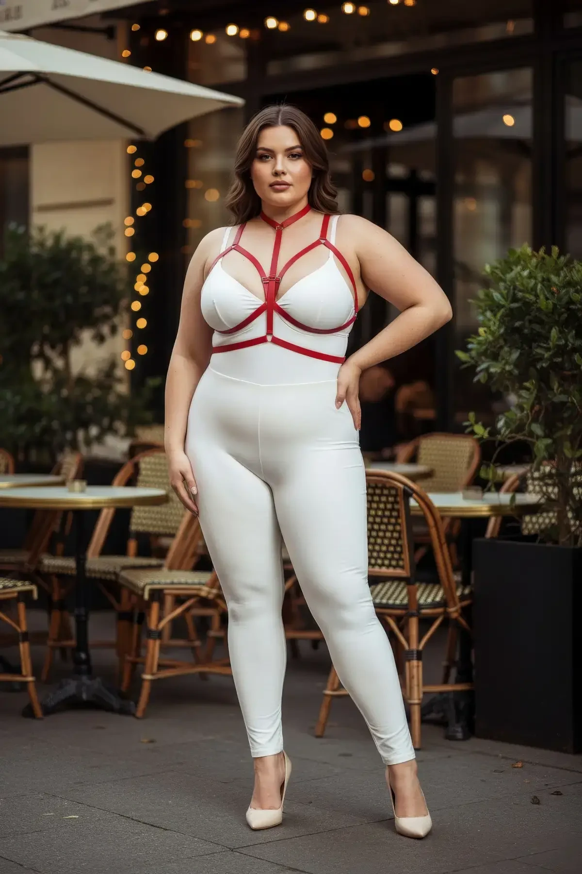 Büyük Beden Kırmızı Kadın Lastik Harness Takım Ayarlanabilir Şık Vücut Aksesuarı - APFT143