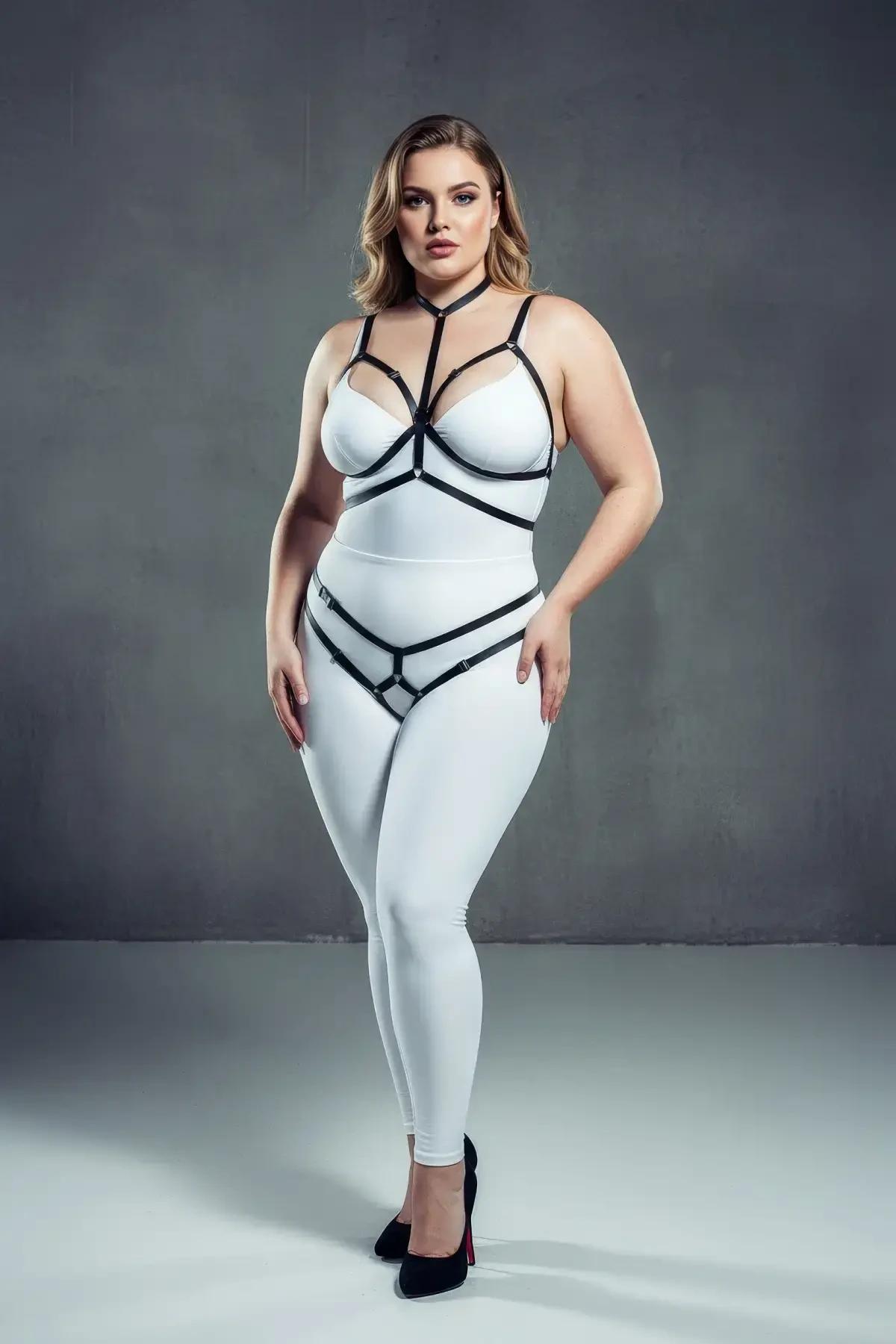 Plus Size Black Women's Full Body Elastic Harness Set Fancy Accessory - APFT144