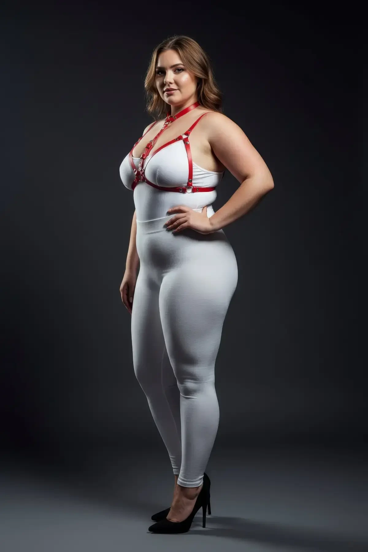 Plus Size Red Women's Leather Harness Set Sexy Body Accessory - APFT197