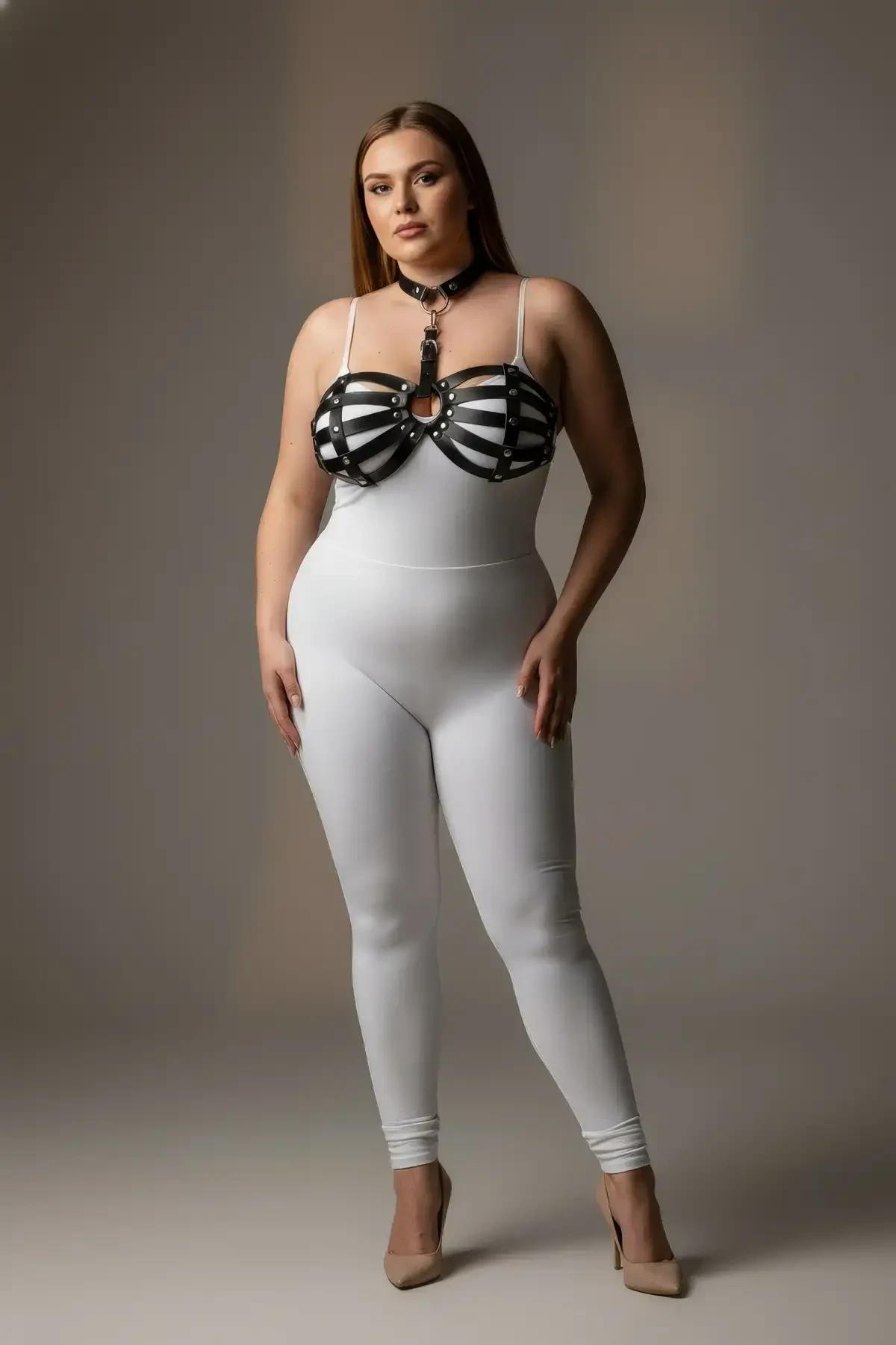 Plus Size Black Women's Harness Set Stylish Leather Fancy Accessory - APFT224