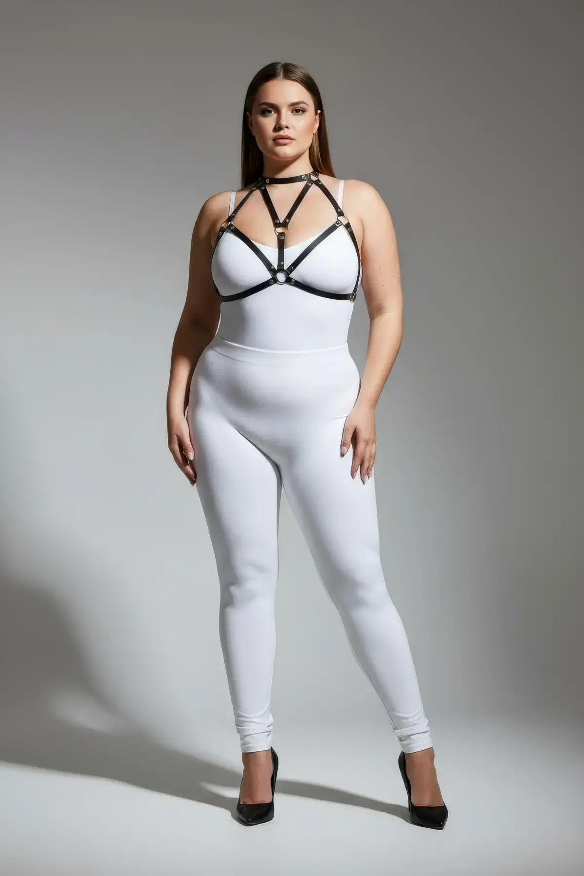 Plus Size Black Women's Leather Chest Harness Fantasy Accessory - APFT244