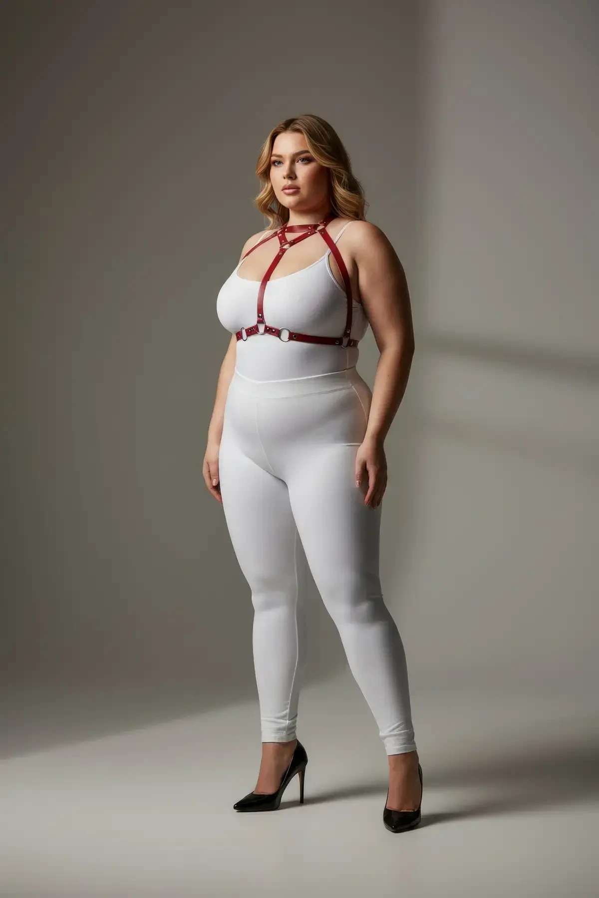 Plus Size Red Women's Leather Harness Set Stylish Fancy Body Accessory - APFT245