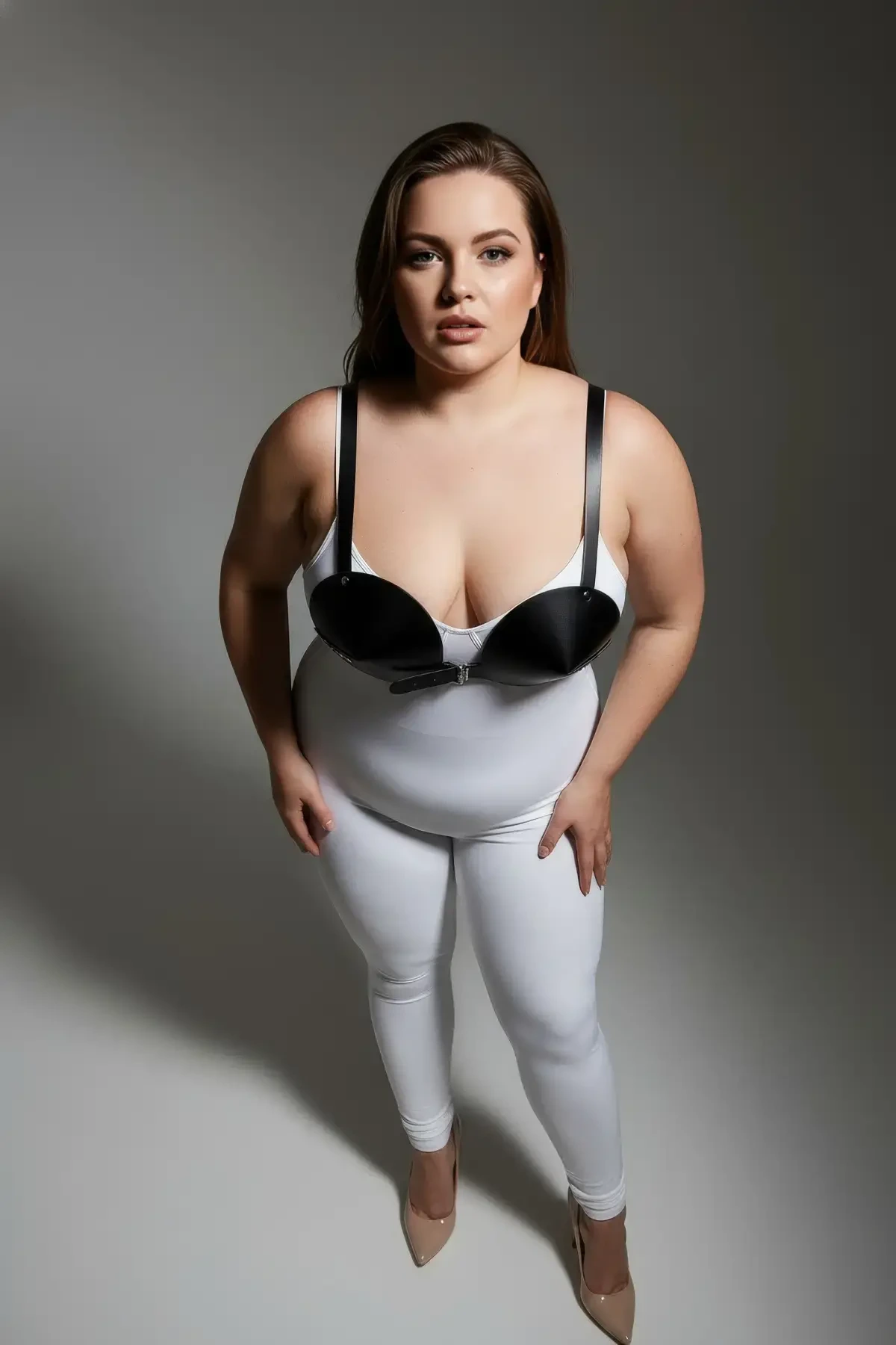 Plus Size Black Women's Harness Suit Leather Bustier Body Accessory - APFT250