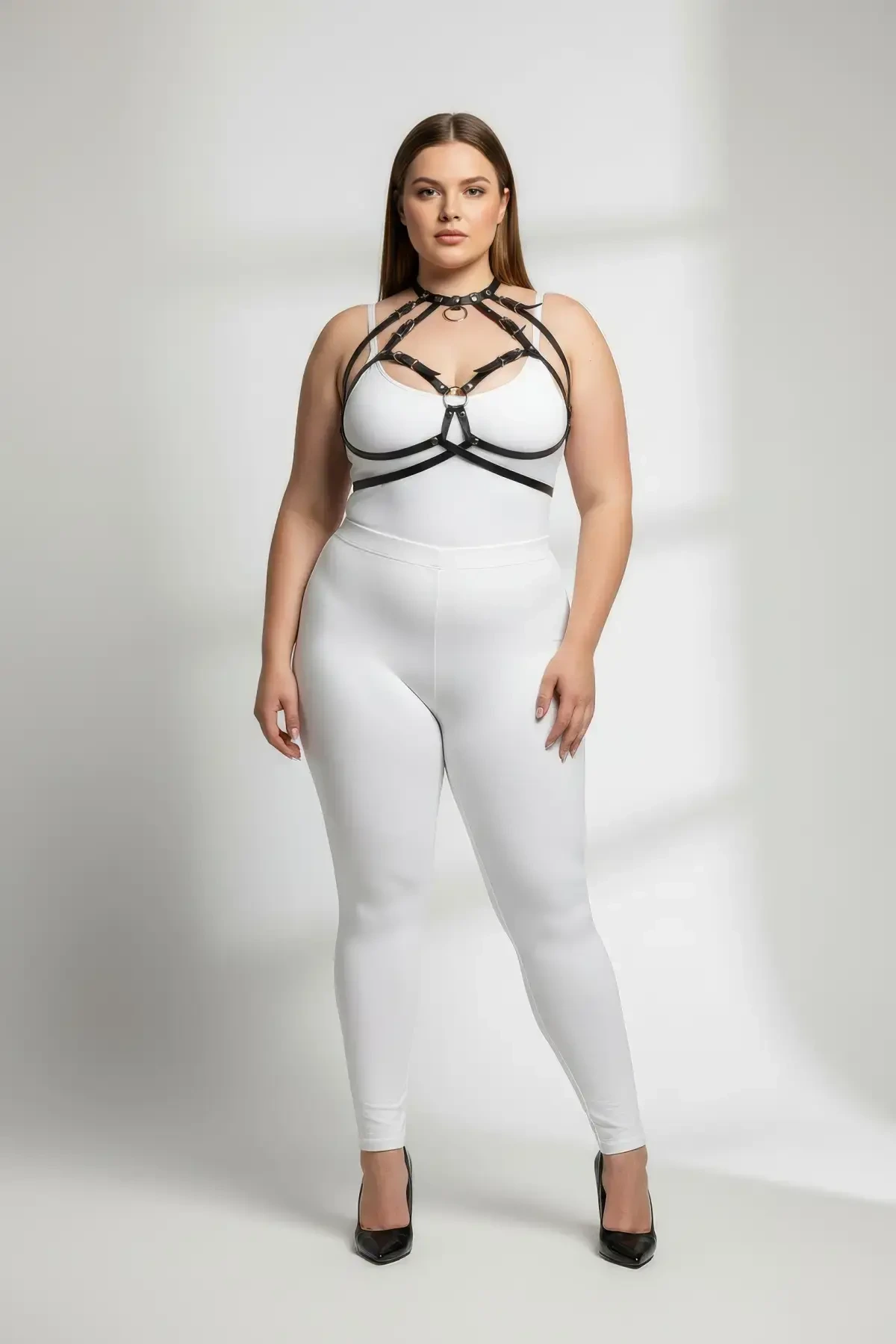 Plus Size Black Women's Harness Set with Ring Detail Clothing Accessories - APFT330