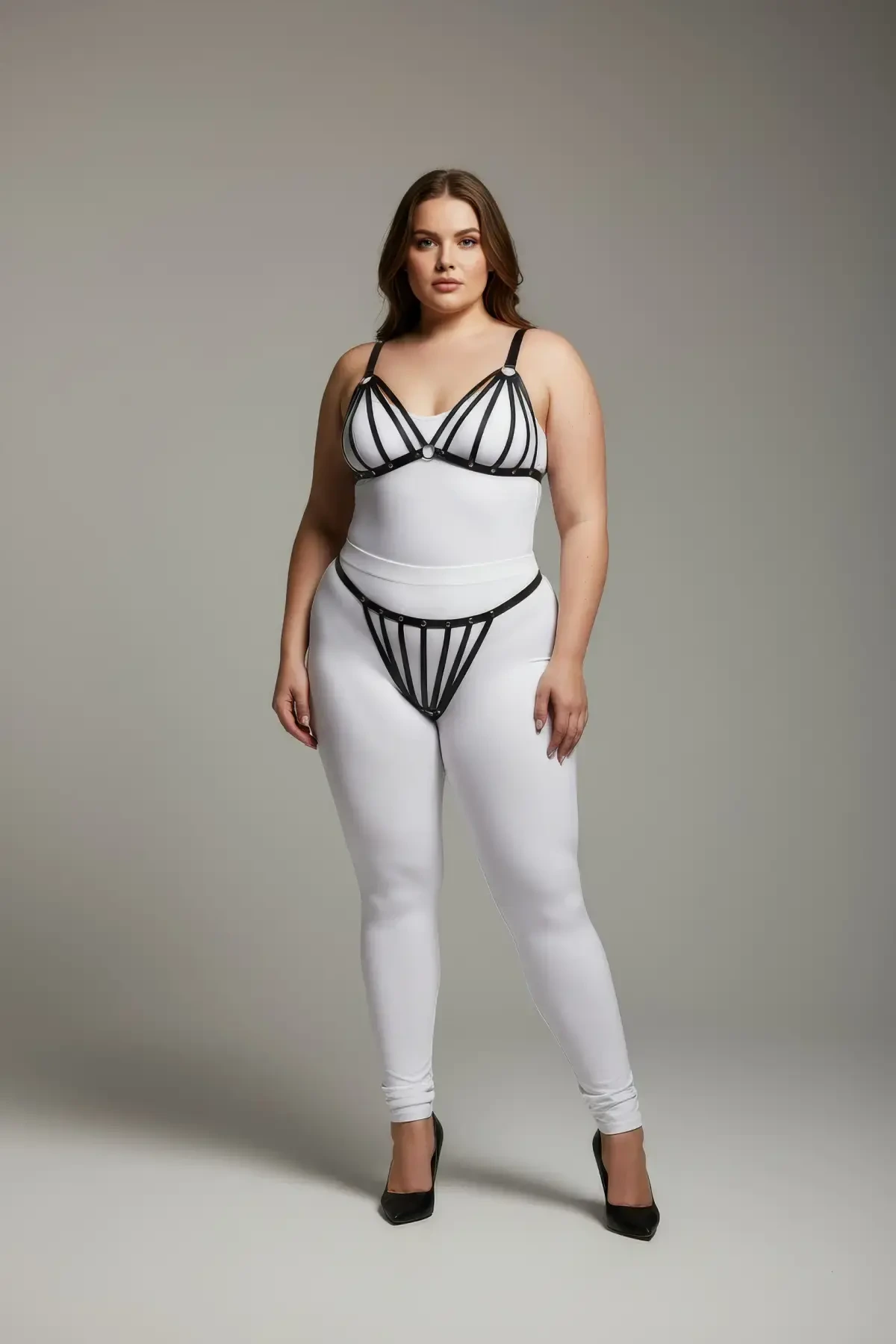 Plus Size Black Women's Harness Suit Elastic Fancy Accessory - APFT555