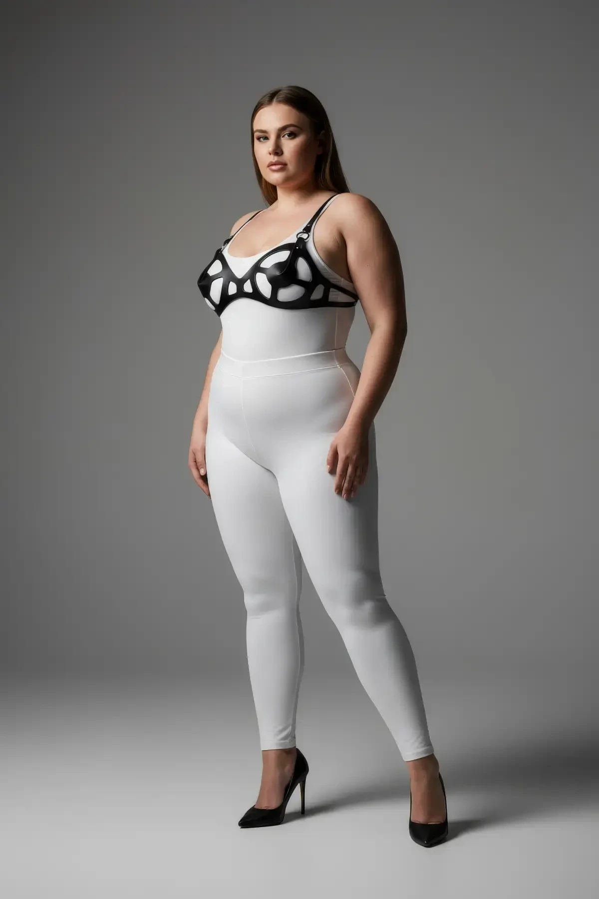 Plus Size Black Women's Leather Harness Suit Fancy Wear Body Accessory - APFT1155