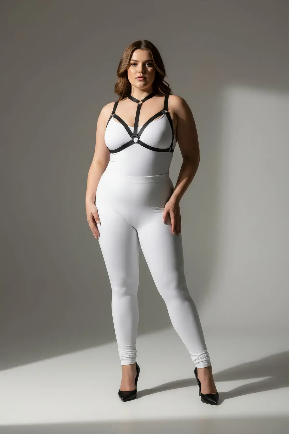 Plus Size Black Women's Rubber Harness Stylish Body Accessory - APFT93