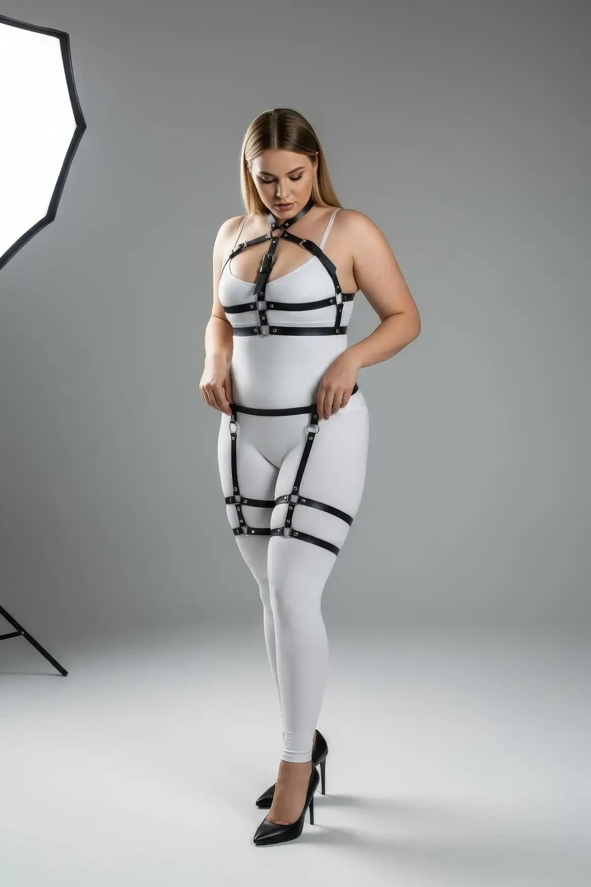 Plus Size Black Women's Garter Harness Set Adjustable Fancy Accessory - APFT272