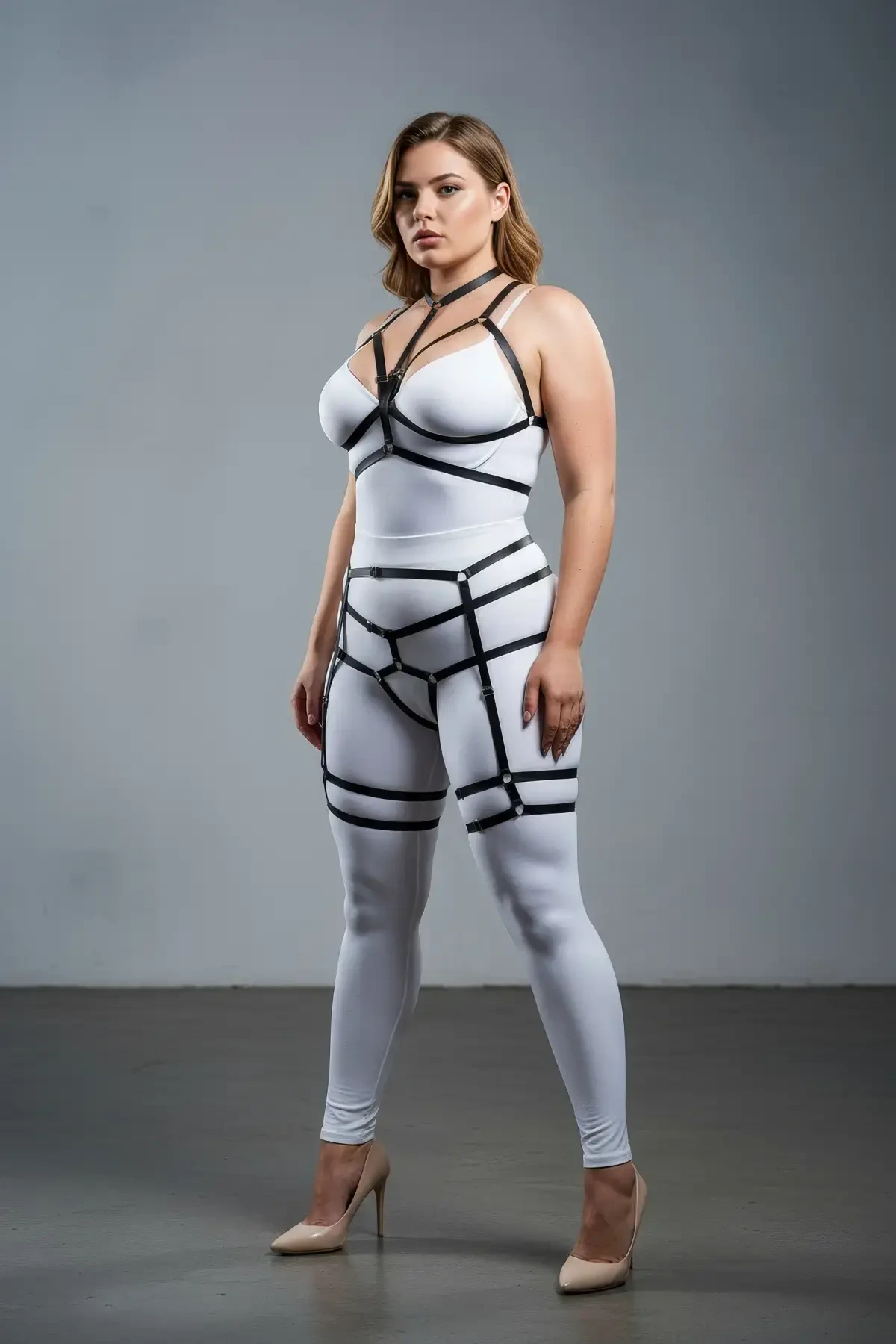 Plus Size Black Women's Garter Harness Stylish Fantasy Accessory That Wraps the Body - APFT142