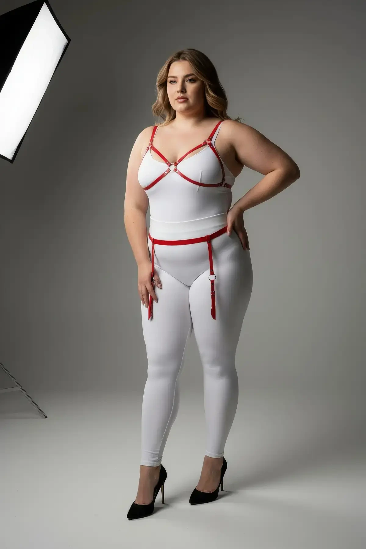 Plus Size Red Women's Garter Harness Special Design Leather Set - APFT228